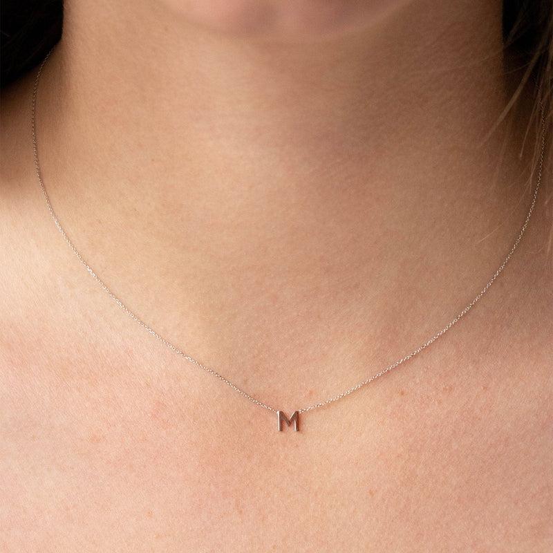 Gold plated alphabet necklace-cz studded initial M -